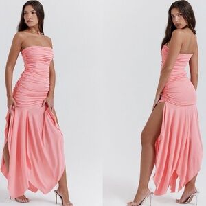 HOUSE OF CB 'Ivana' Apricot Gathered Asymmetric Dress